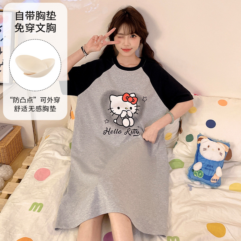 2025 nuevo HelloKitty con cojín de pecho pijama de verano de algodón de dibujos animados lindos pijamas casera ropa casera