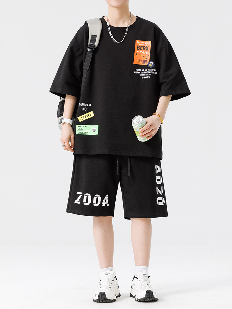 Conjunto de ropa para hombre, conjunto deportivo de verano para jóvenes, informal, de manga corta, pantalones cortos deportivos, conjunto versátil de dos piezas para chicos