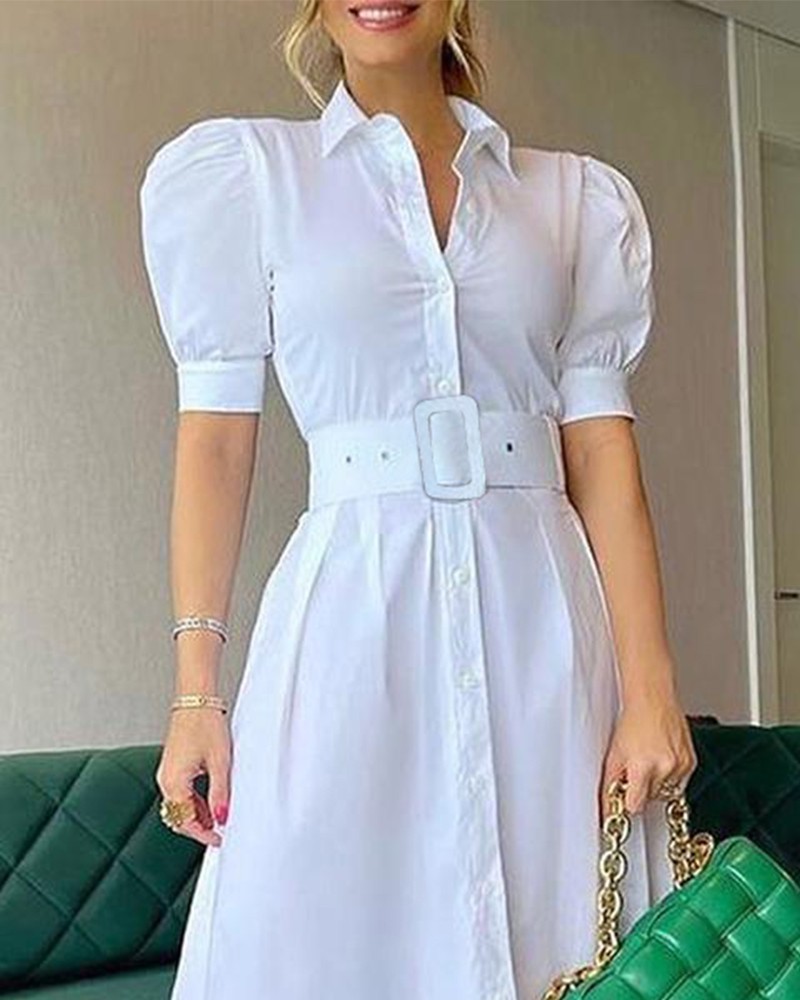 Women's Shirt Dress Casual Turndown Short Sleeve Stripe Solid Color Maxi Long Dress Daily display picture 3