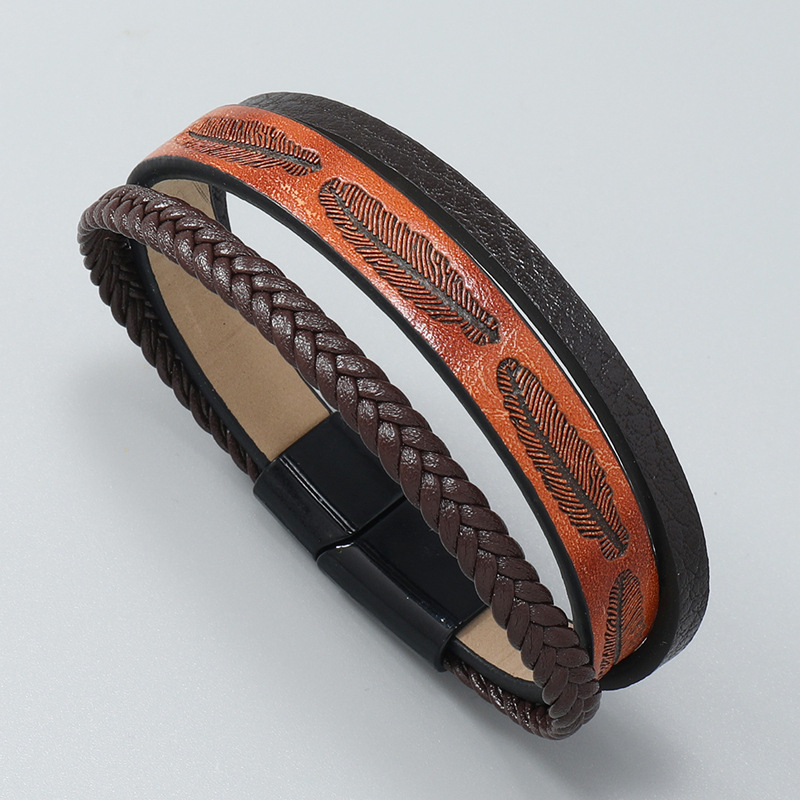Leather Chain Material Retro Punk Solid Color Pu Leather Handmade Men's Wristband Men Cord & Leather Bracelets