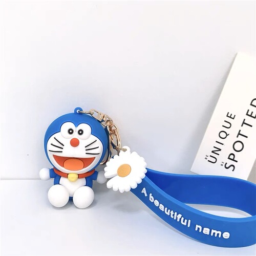 Cute blue fat internet celebrity pendant keychain PVC cartoon couple bag pendant Doraemon keychain doll