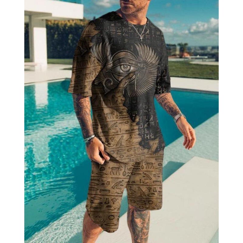 2023 verano transfronterizo camiseta 3D europea y americana manga corta pantalones cortos de dos piezas deportivos casuales para hombres