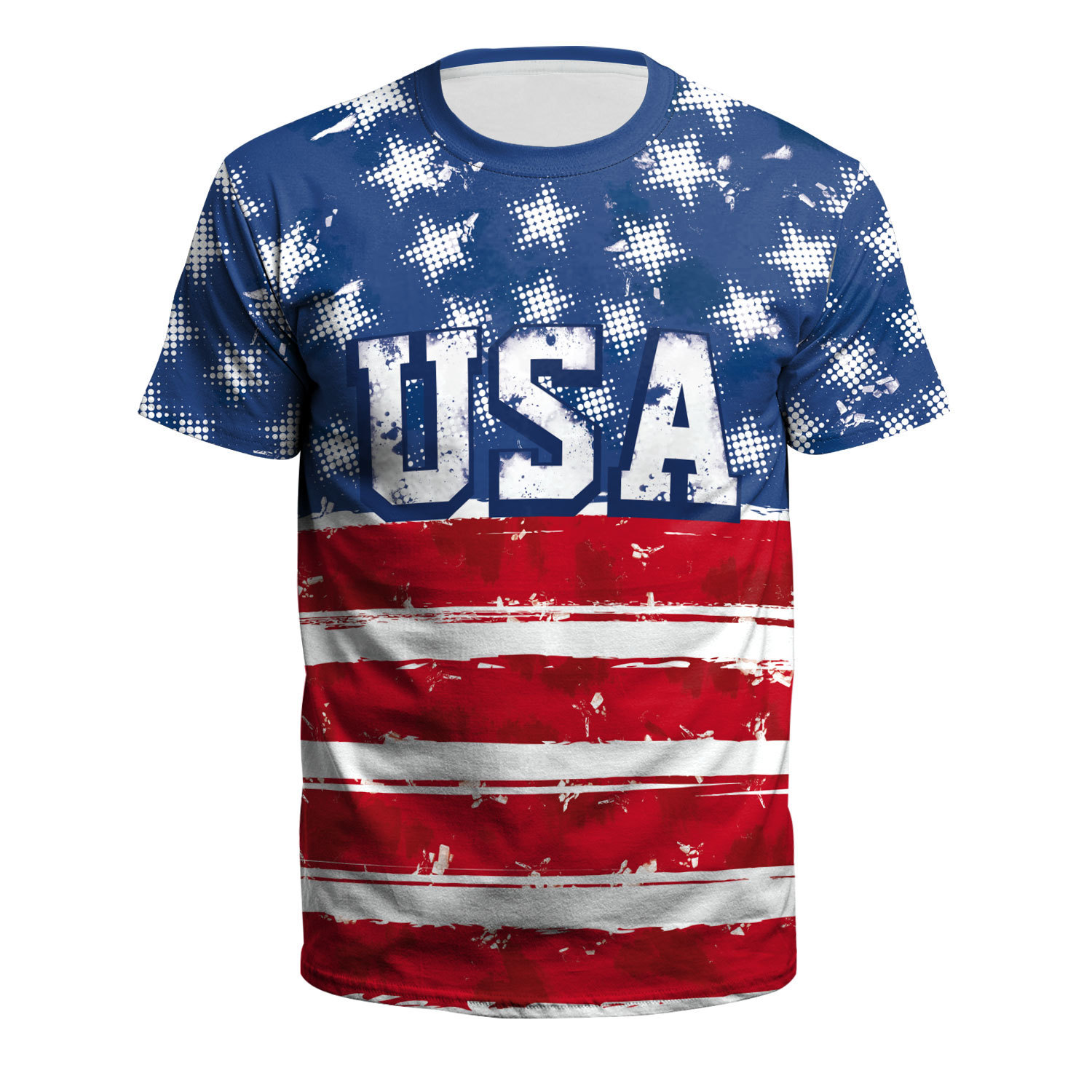Verano europeo y americano nuevo día de la independencia de los hombres deportes y ocio de manga corta impresión digital cuello redondo camiseta pareja