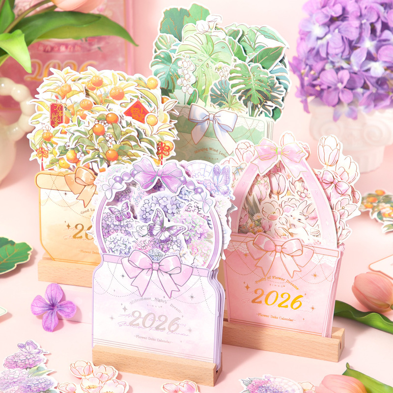 2026年花时絮语立体花卉台历木质台历文艺花束日历立体插画月历|undefined