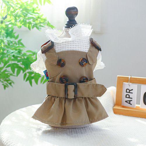 Pet Clothes Dog Clothing Spring and Autumn Teddy Bichon Pomeranian Khaki Windbreaker Couple Clothing Coat Dress