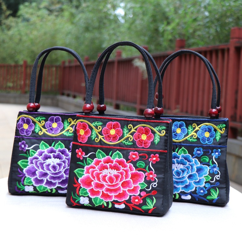 Bolsa de mujeres de mediana edad y ancianos estilo étnico bolso bordado lienzo Bolso pequeño bolso de las mujeres de mediana edad