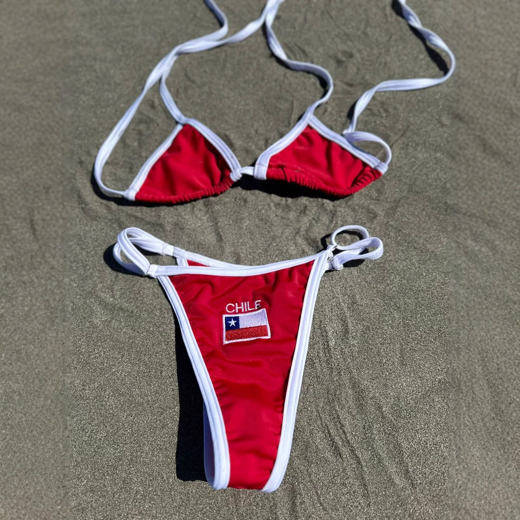 Европейский и американский летний 2025 новый бюстгальтер набор модный флаг вышитые буквы сексуальные стринги нижнее белье трусики