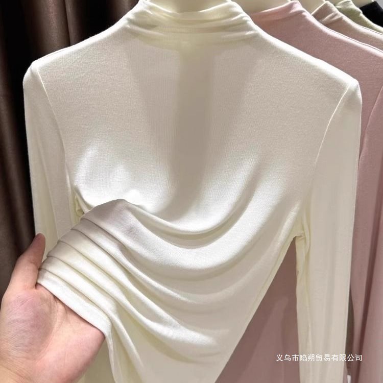Apricot Modal Half Turtleneck Bottoming Shirt Women's Spring and Autumn Suit with Slimming Soft Waxy Mask Long Sleeve Shirt Top