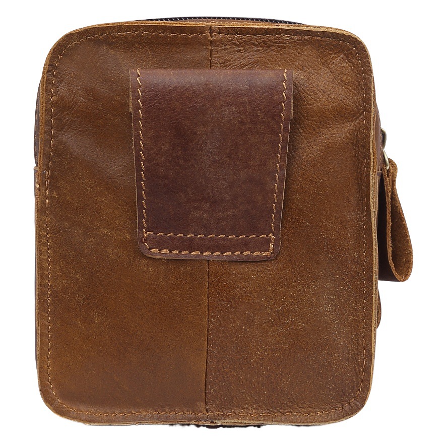 Genuine Leather Men's Frosted Leather Zipper Waist Bag Outdoor Sports Waist Bag Men's Work Site Wear-resistant Mobile Phone Waist Bag