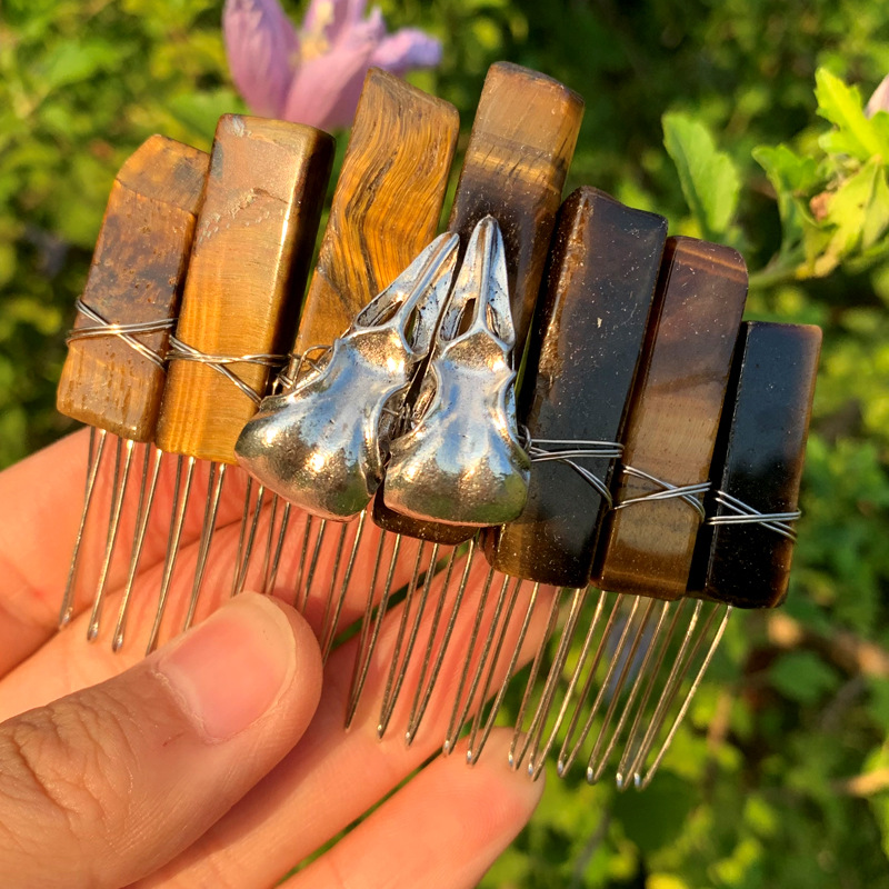 Chinoiserie Crow Natural Crystal Handmade Hair Combs display picture 3