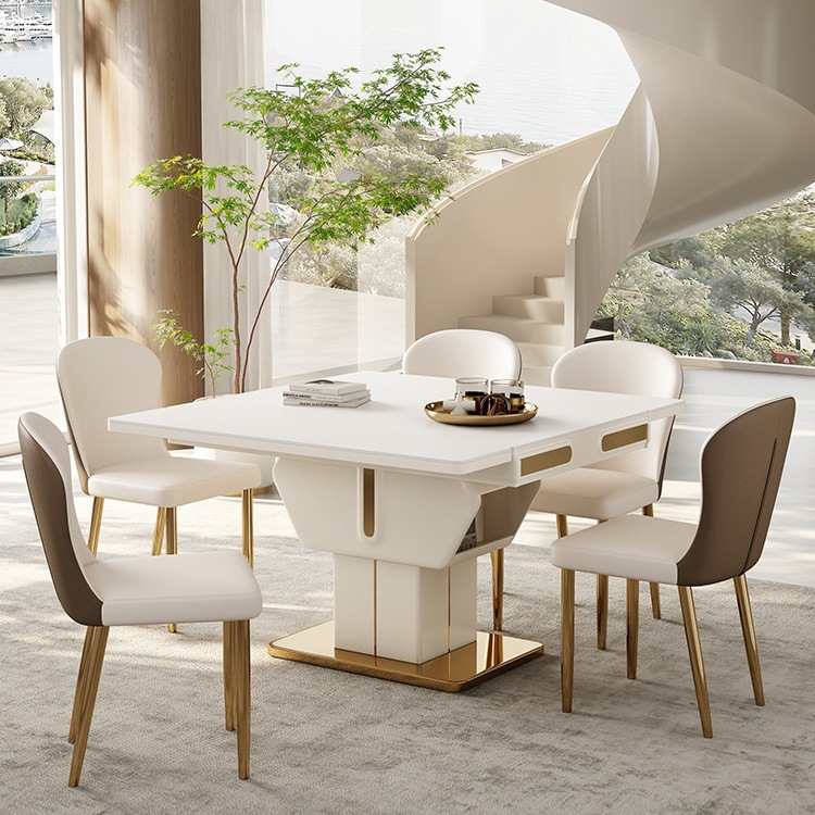 Mesa de centro de pizarra de lujo ligero, multifuncional para apartamentos pequeños, mesa de centro y comedor moderna minimalista ajustable de doble uso, nuevo modelo al por mayor.