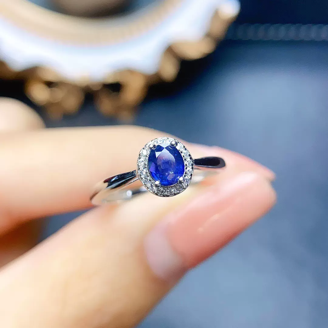工厂批发爆款天然蓝宝石戒指S925银镶嵌主石4*5热销欧美一件代发