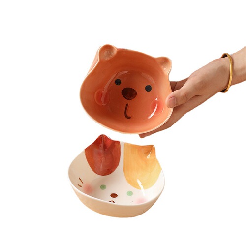 Wholesale set of cute cartoon ceramic salad bowls with underglaze fruit and rice bowl salad bowl combination tableware