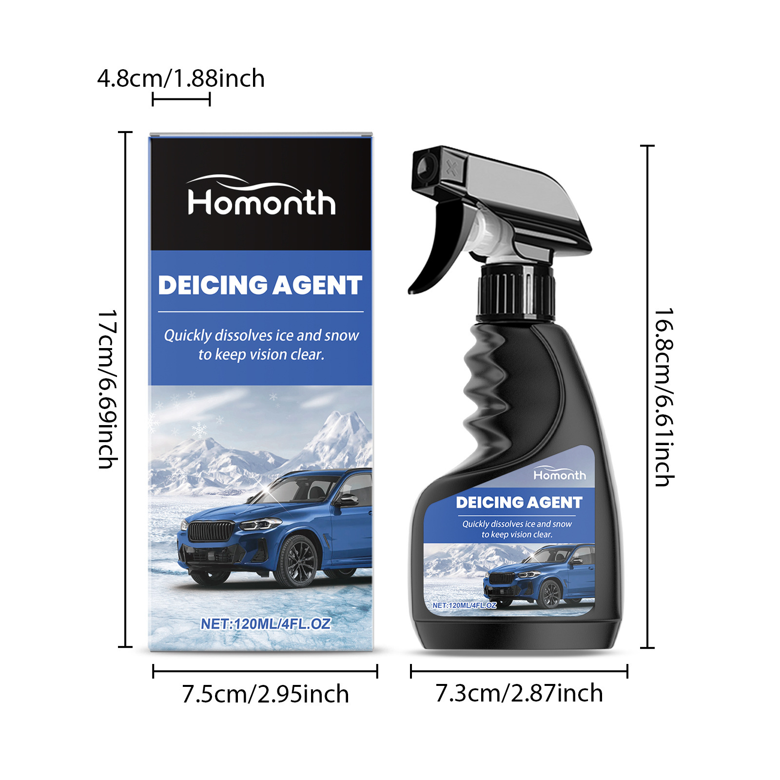 Homonth Windshield Defrosting Spray Car Window Glass Anti-Fog Clear Vision Dust Removal Anti-Freeze Agent