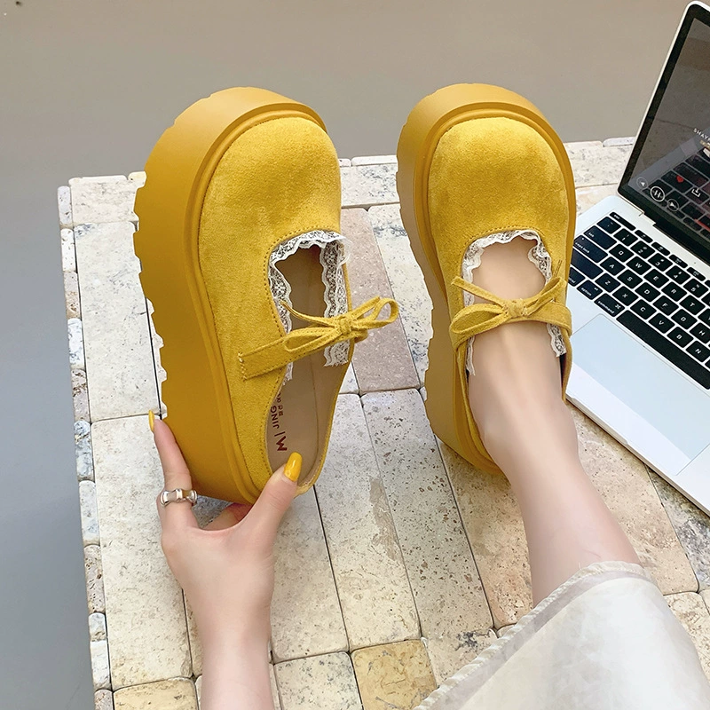 Mary Jane Half Slippers for Women 2025 New Spring and Autumn Thick Sole One-Stuffed Round Head College Style Loafer Slippers
