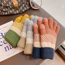 韩版复古保暖学生触屏五指手套女秋冬季加绒加厚可爱骑车情侣分指