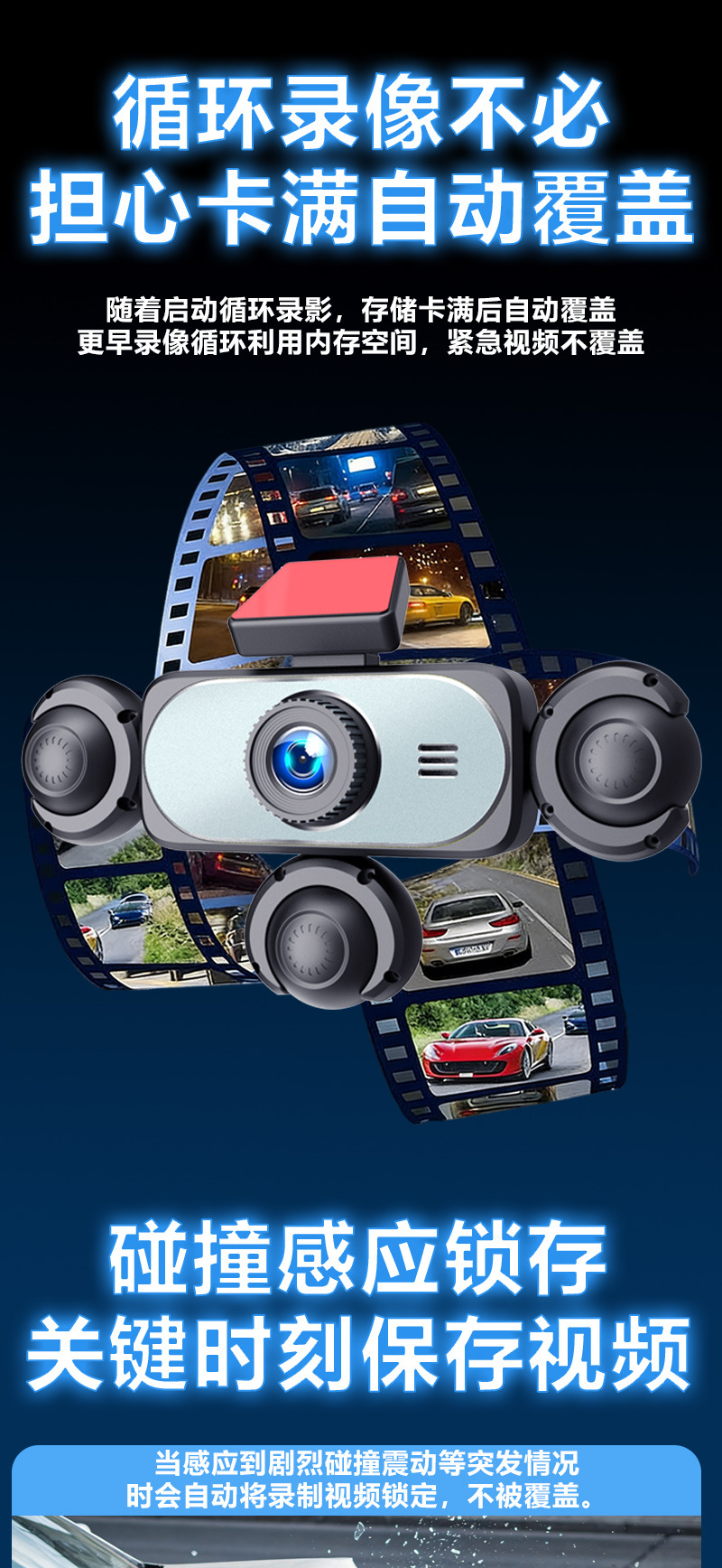 2026 New Model Five-Lens 360° Panoramic Recording Dashcam with Ultra-Clear Night Vision, WiFi Connectivity, and Reverse Camera