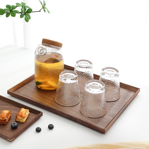 Nordic black walnut wooden tray rectangular household tea tray fruit water cup high-value wooden dinner plate