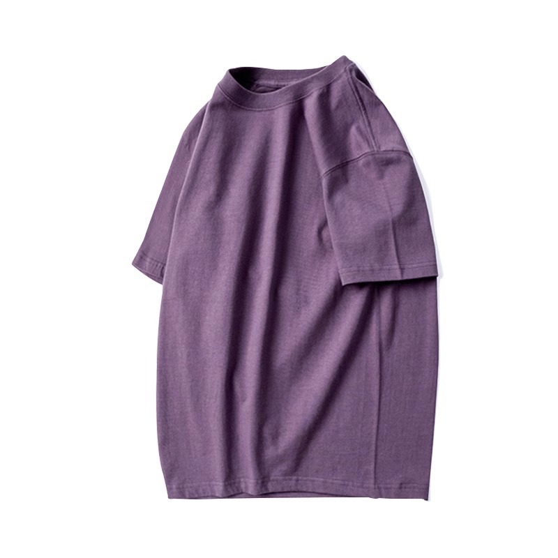 味わいのある紫! 400g重ポンド純綿香芋紫半袖tシャツブドウ紫純色アイリス紫上着