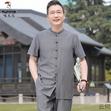 YH中老年唐装爸爸夏装中国风爷爷夏季薄款套装中年男士休闲短袖汉