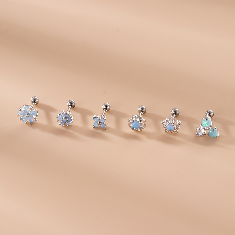 Birthday, Festival Occasion 1 Piece 316L Stainless Steel Copper Zircon Ear Cartilage Rings & Studs Star Flower Waterproof Non Tarnish Surgical Steel Women'S