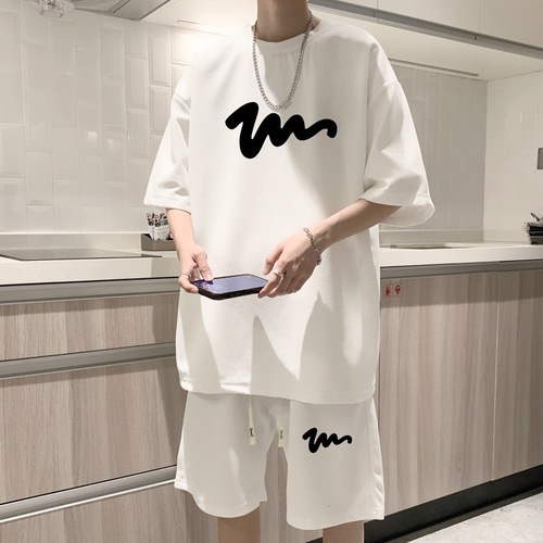 2025 Round Neck Casual Set for Men - Summer Short Sleeve Shorts for Teenagers - Hong Kong Style American Streetwear Trendy T-Shirt
