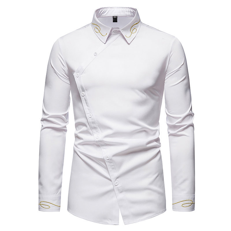 Frühling/Sommer Neue Europäische Trendy Bestickt Slanted Forefront Western Denim Herren Langarm Hemd_voghion.com