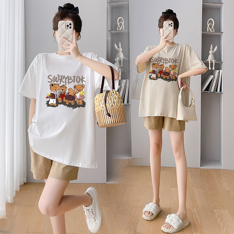 Internet Celebrity Fashion Printed Pregnant Women's Top Summer Short-sleeved T-shirt plus size Women's Outer Wear Loose Casual Slimming Pregnant