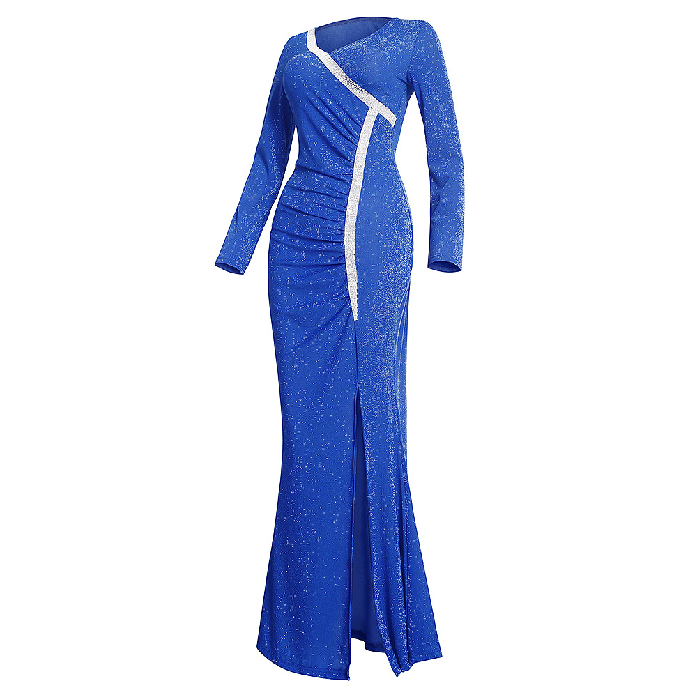 Abito da sera donna con scollo a v e dettagli in strass lungo_voghion.com