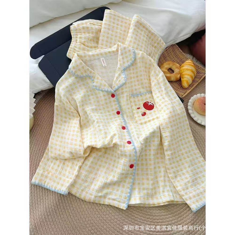 [長袖ズボン] 外国貿易insクロスボーダー韓国版パジャマ女性カーディガン甘美シンプル日系春秋代発