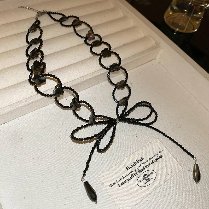 Bolas de vidrio con hebilla de cuentas de lazo, cadena de clavícula de personalidad de estilo dulce y fresco, moda de alta gama, accesorios de collar de todo fósforo, mujeres al por mayor