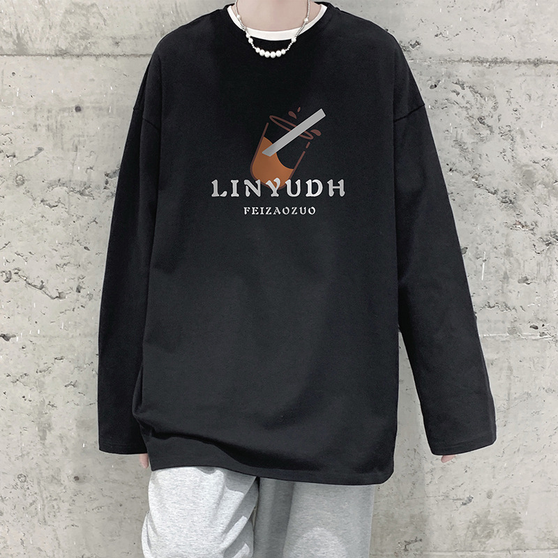 Otoño nuevo estilo de Hong Kong algodón estilo coreano casual ropa superior marca de moda suelta de manga larga Camiseta más el tamaño de los hombres ropa interior entrega