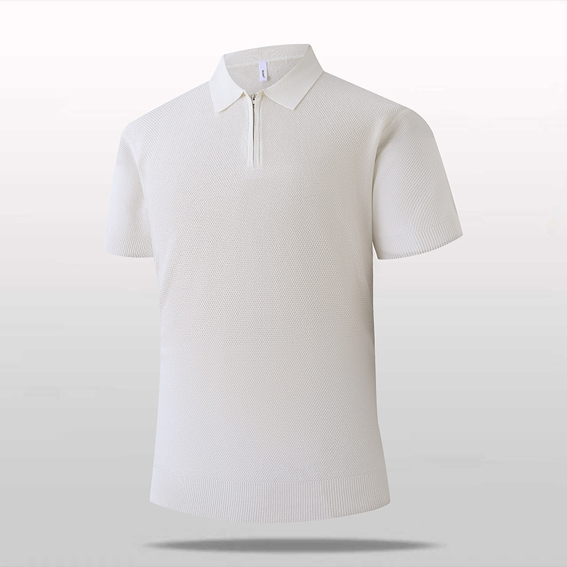 Polo camiseta de punto camiseta de manga corta hombre solapa media cremallera vieja camiseta de hielo delgada de verano fábrica transfronteriza al por mayor