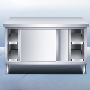 Stainless Steel Workbench Kitchen Countertop Storage Cabinet Vegetable Cutting Table with Sliding Door Chopping Board Commercial Baking
