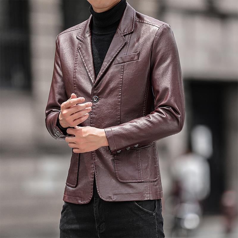 Pánské oblečení Velkoobchod kožené bundy pro muže jarní nové kožené bundy módní slim fit malé oblekové kožené bundy pohledný ležérní všestranný_voghion.com