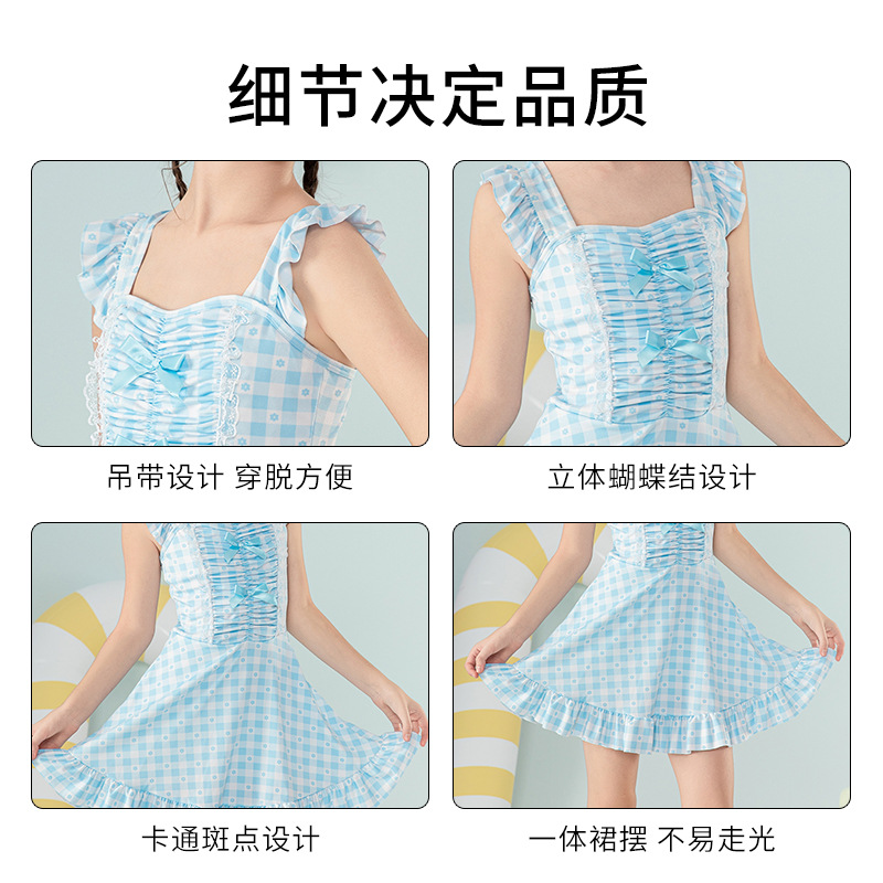 Traje de baño de una pieza para niñas, verano, princesa, estilo 2025, nuevo estilo, niña grande, dulce traje de baño de estilo occidental a cuadros al por mayor