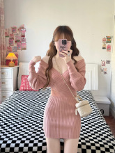 已到货 江南美人连衣裙女气质性感秋冬设计感纯色显瘦女