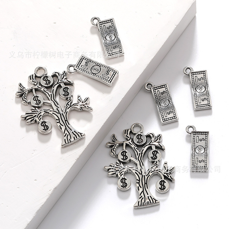 Wholesale Retro Zinc Alloy Jewelry Accessories Mini Money Tree Dollar Pendants Jewelry DIY Necklaces and Bracelets