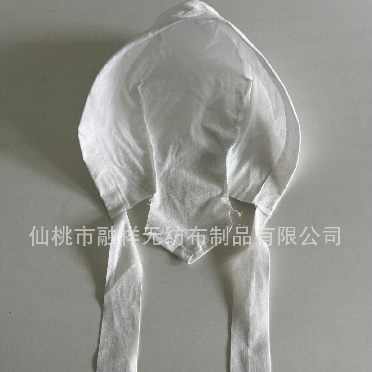 一次性水刺布飘带帽 加厚透气吸收飘带帽 白色水刺无纺布系带帽
