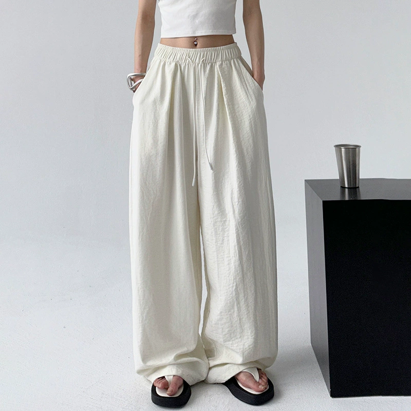 Новые молочные брюки Fu Shamobo ятаган женские летние тонкие маленькие люди с чувством текстуры широкие брюки брюки повседневные брюки