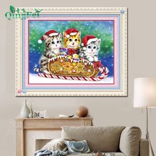 青飞精准印布一起去滑雪十字绣可爱圣诞猫咪萌猫小猫客厅有钻石画