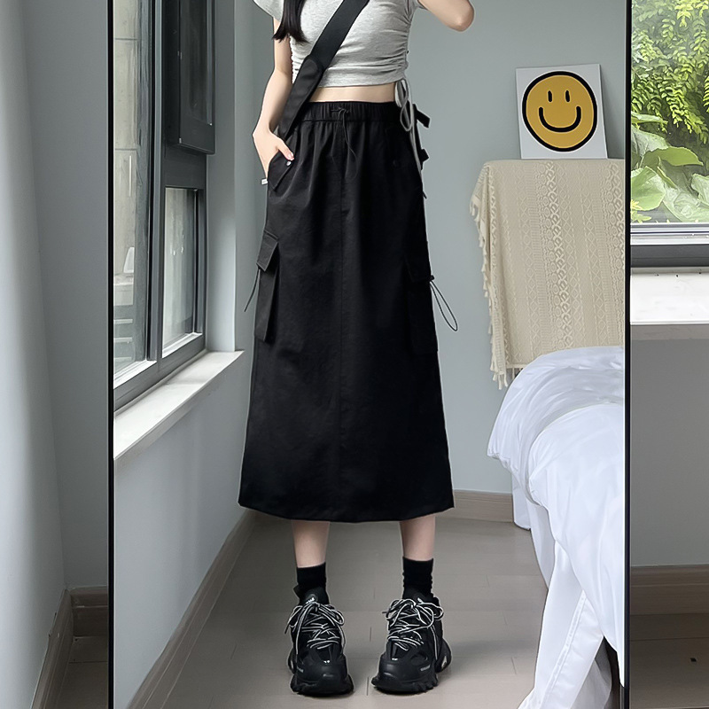 秋2025新款高腰a字工装裙美式复古女春显瘦百搭中长款灰色半身裙|undefined