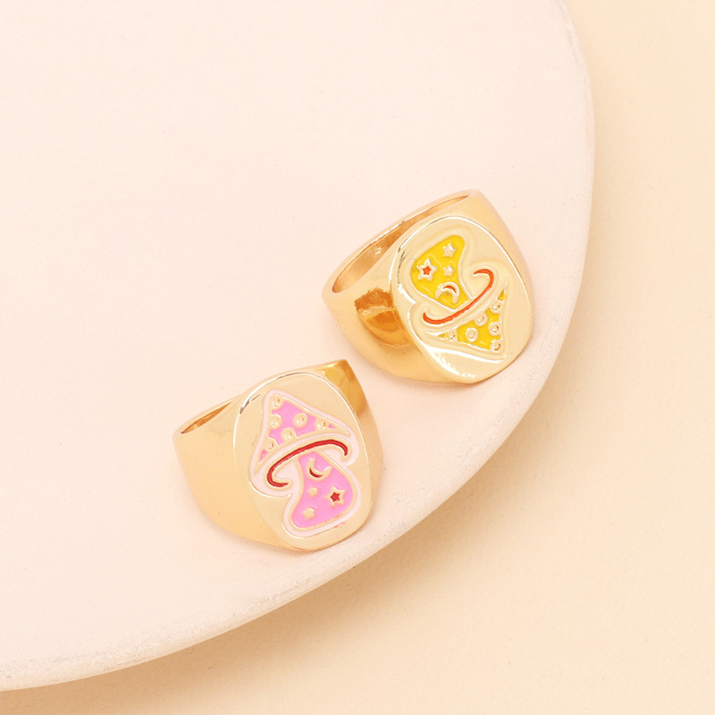 8g Weight Women'S Gender Pink, Yellow Color One Size Size Wholesale Jewelry Retro Mushroom Glossy Ring Nihaojewelry 5
