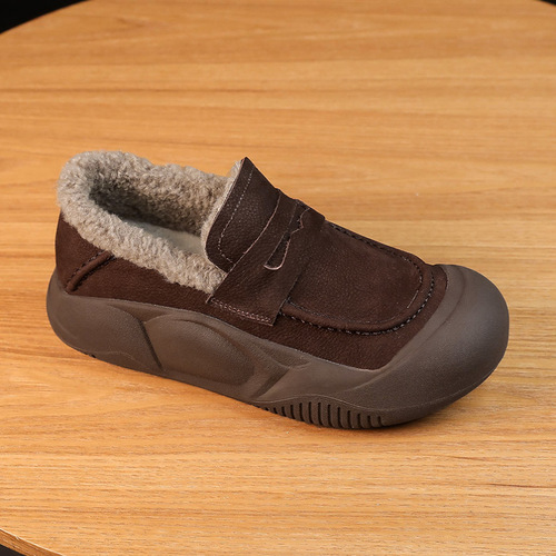Bean shoes winter fleece-lined warm Mellow low-top cotton shoes women's  new soft-soled versatile casual shoes fashionable