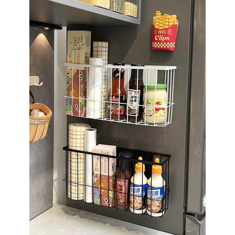 Refrigerator Magnetic Storage Rack Side-Mounted Magnetic Sticker Wall-Mounted Sealing Clip Plastic Wrap Paper Towel Holder Spice Hook Iron-Free