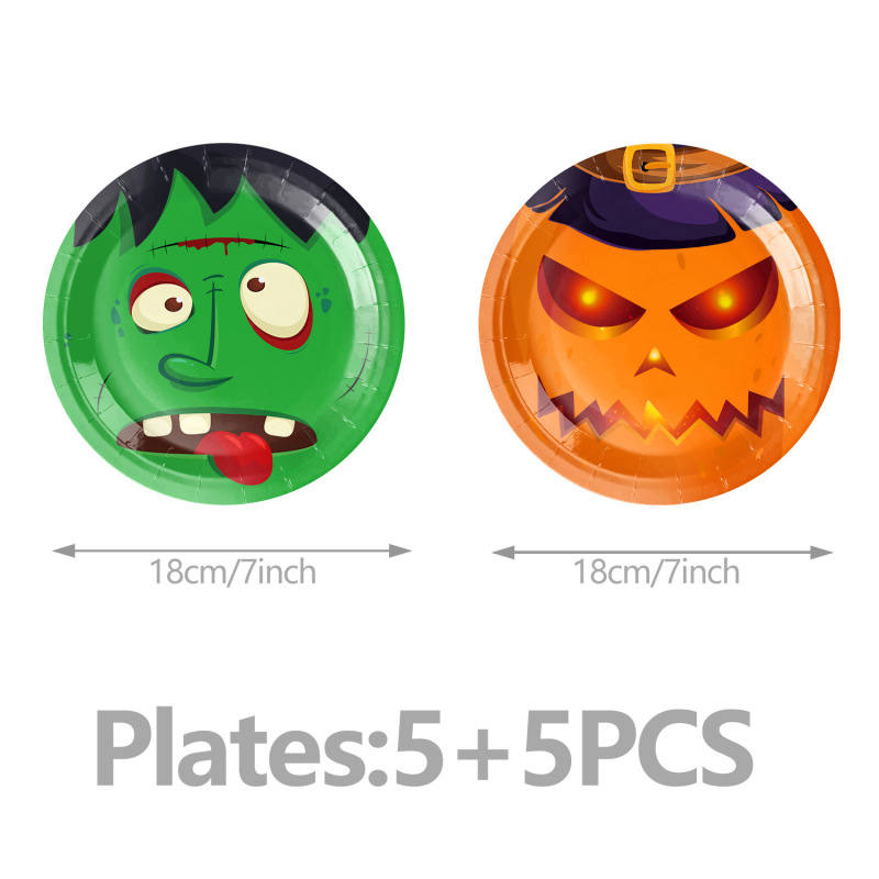 クロスボーダー漫画面白いハロウィーンのテーマパーティー鬼の顔食器紙皿紙コップテーブルクロスフラグハロウィーン用品|undefined