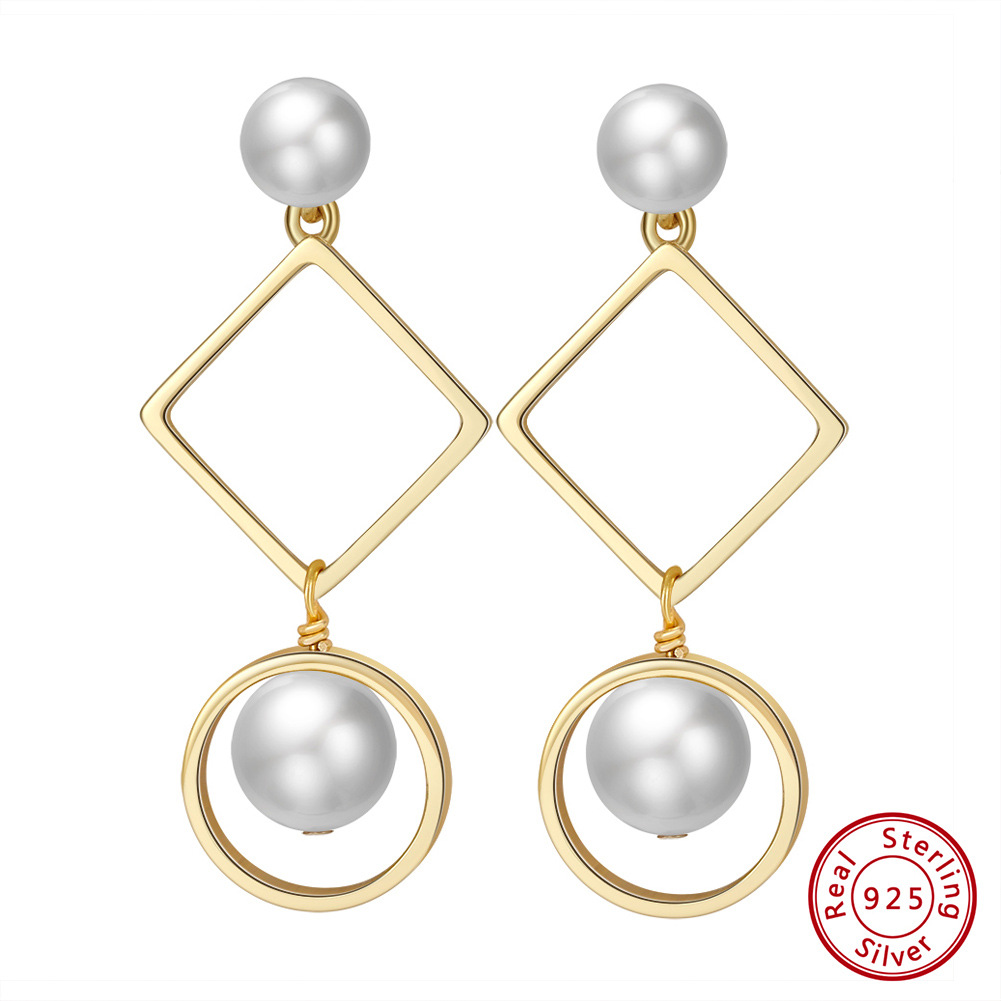 1 Pair Simple Style Geometric Freshwater Pearl Sterling Silver Plating Drop Earrings display picture 1