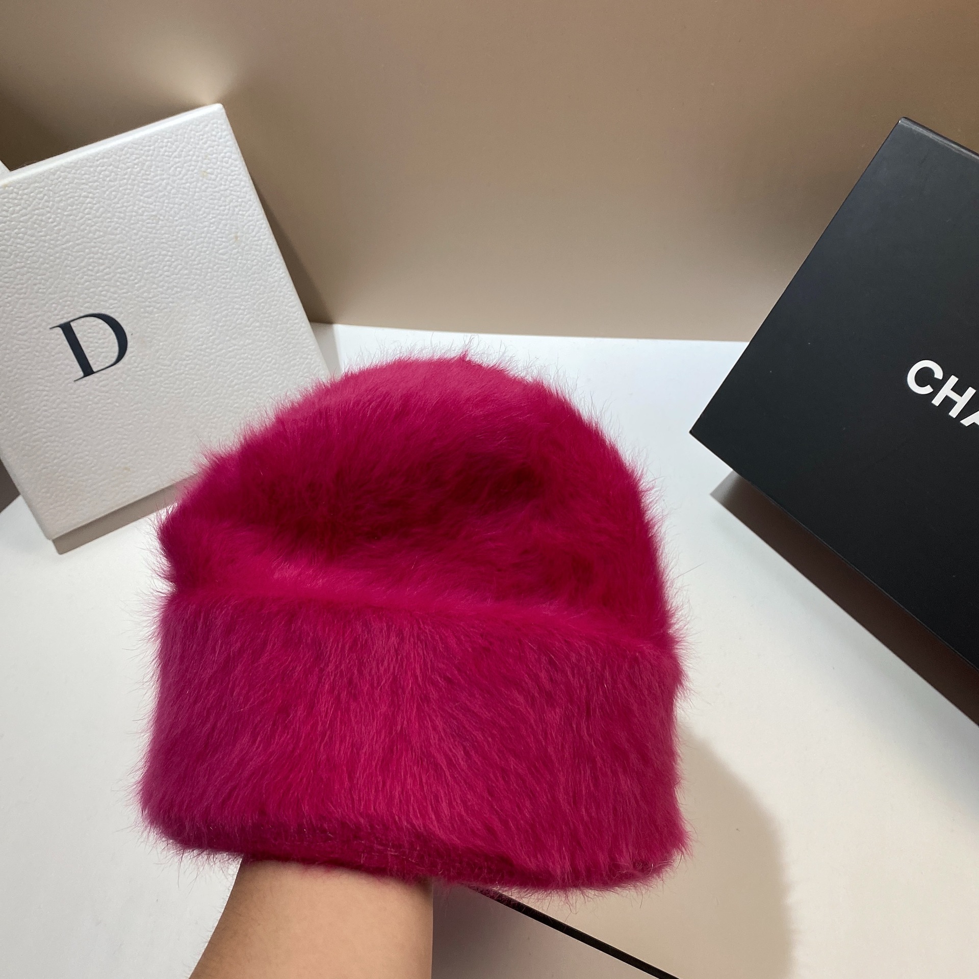 Koreansk plys-hat med to iført pandebånd til varme i efteråret og vinteren, Angora-kaninhår-hat, moderigtigt og_voghion.com