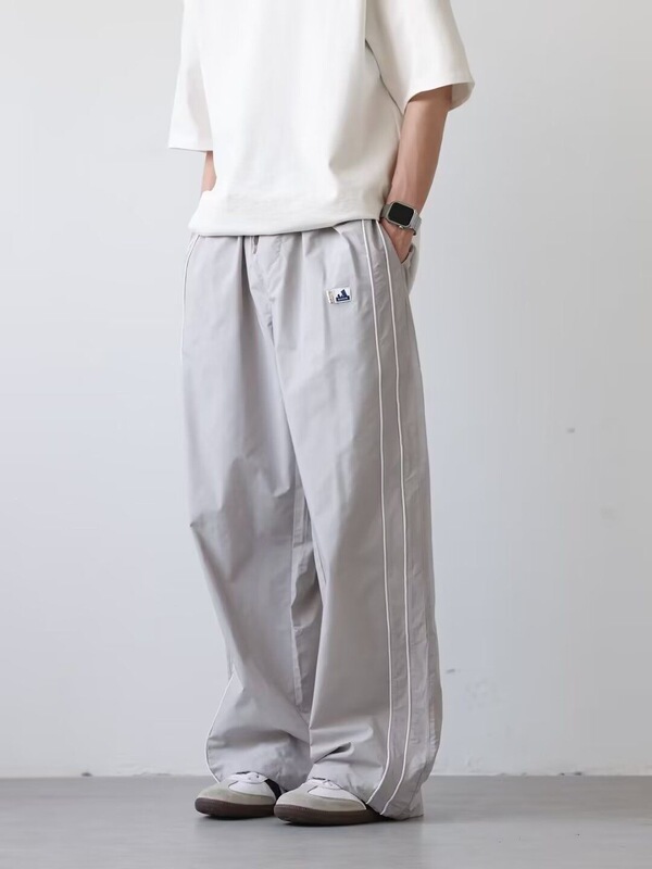 Windproof jogger sweatpants, American-style windproof jogger sweatpants for men, spring loose-fitting trendy straight-leg wide-leg casual pants