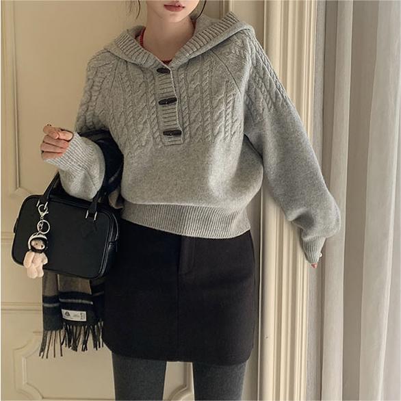 Korean Style Gentle Style Autumn and Winter Twist Buckle Knit Top Women's 2024 Elegant Hooded New Lazy Sweater